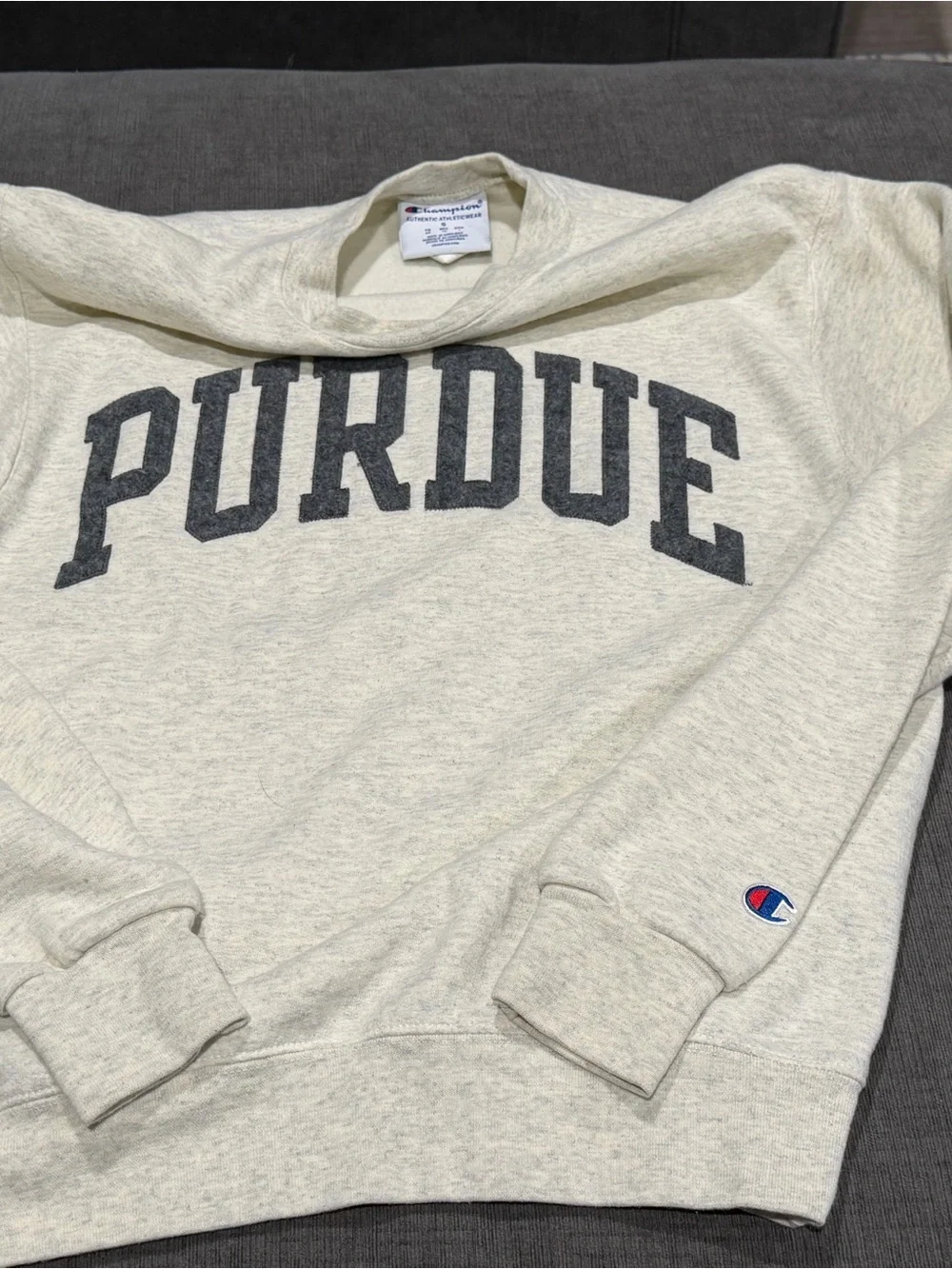 Champion Oatmeal Crewneck Sweatshirt with Purdue Arch Logo - Picture 2 of 3